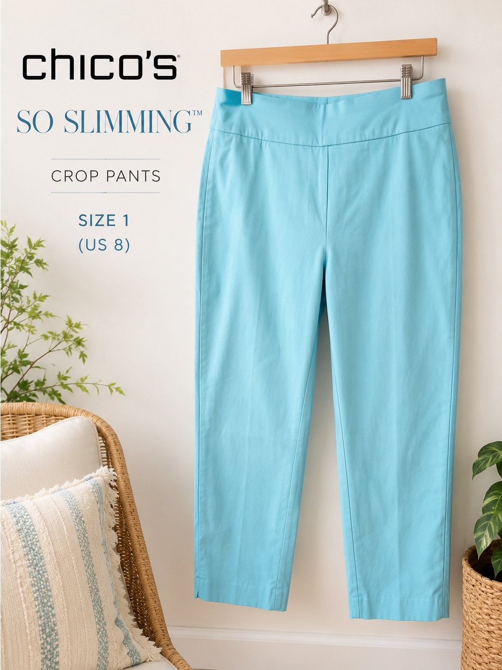 Chico’s So Slimming Aqua Crop Ankle Pants | Size 1 (US 8)